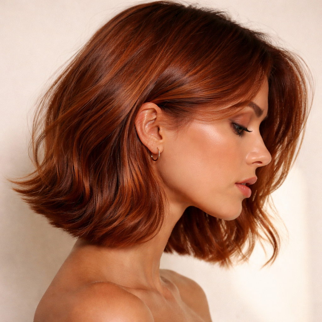 Rich copper colour transformation, shoulder length