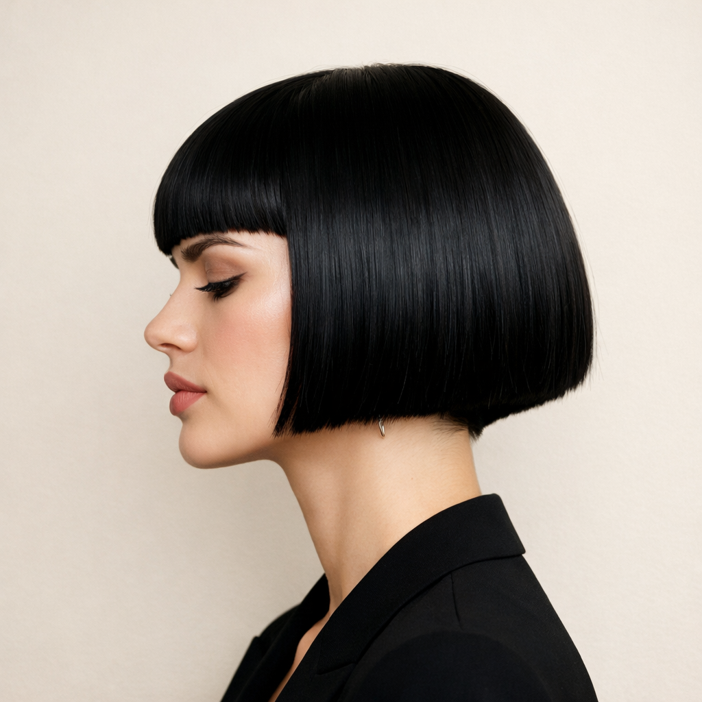 Sharp blunt bob with fringe